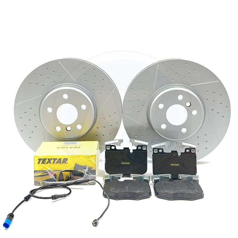 FOR BMW 640d GT G32 DIMPLED GROOVED FRONT BRAKE DISCS TEXTAR PADS SENSOR 348mm