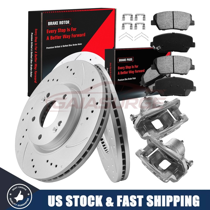 Front LH & RH Disc Brake Rotors & Pads +Caliper for Kia Sorento Hyundai Santa Fe