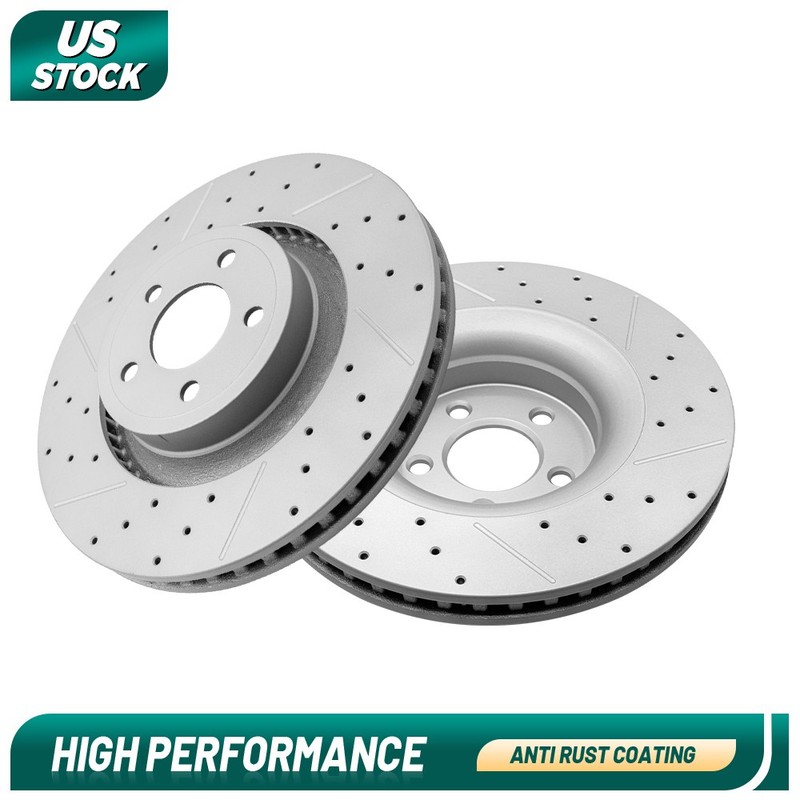 Front Drilled Slot Disc Brake Rotor Set for Ford Mustang 2015 2016 2017-2023