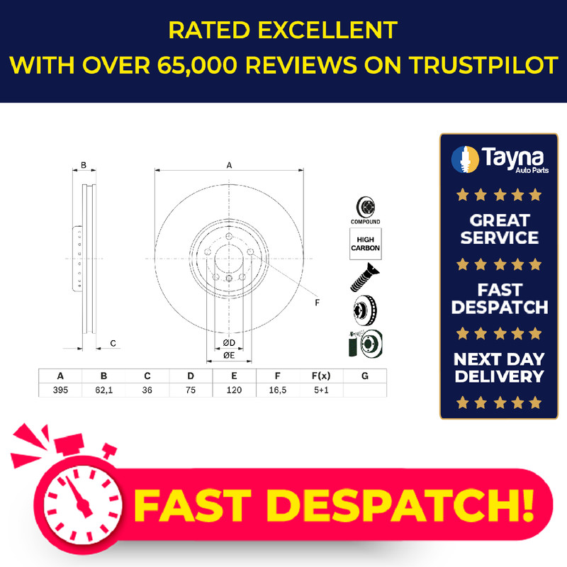 Brake Disc Single Vented fits BMW X5 M50d F15 3.0D Front Left 13 to 18 N57D30C
