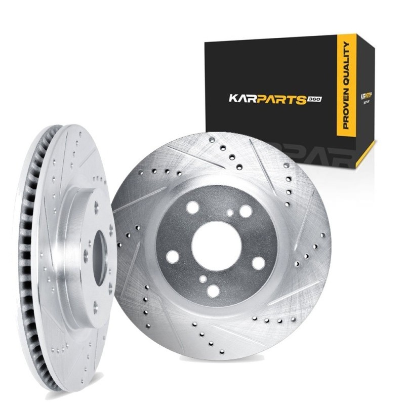 For Ford Edge 2015-2022 Brake Rotor Set | Front | Silver | Drilled And Slotted