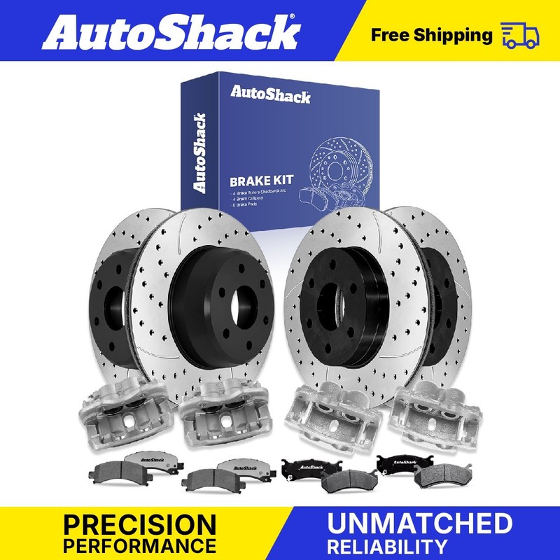 Front Rear Drilled Slotted Brake Rotors Pads Calipers for Chevy Tahoe 2002-2006