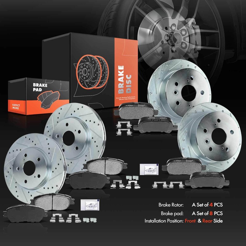 Front & Rear Drilled Brake Rotors & Ceramic Pads for Toyota Camry Avalon Solara gallery