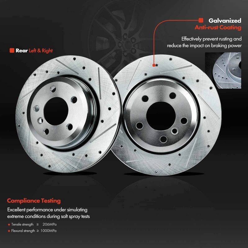 Rear Drilled Brake Rotor & Ceramic Pad for BMW E83/F25 X3 2004-2010 2.5L 3.0L gallery
