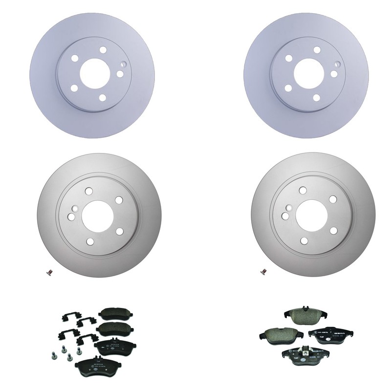 Hella Front Vented & Rear Solid Rotor Low-Met Disc Brake Pad Kit for W204 C300