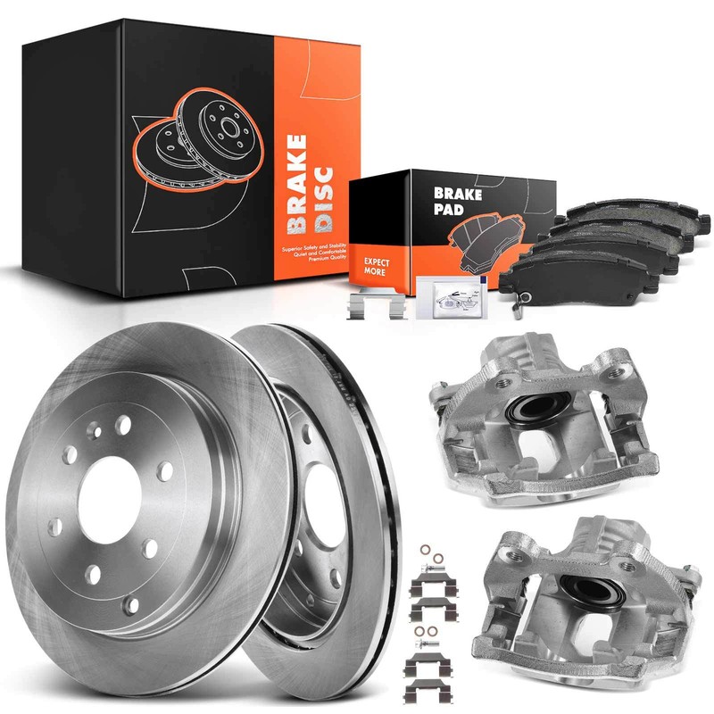 Rear Disc Brake Rotor & Pads +Caliper for Buick Enclave 08-17 Chevy Traverse GMC