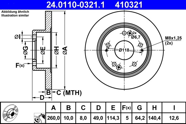 ATE 24.0110-0321.1 Brake Disc for Honda