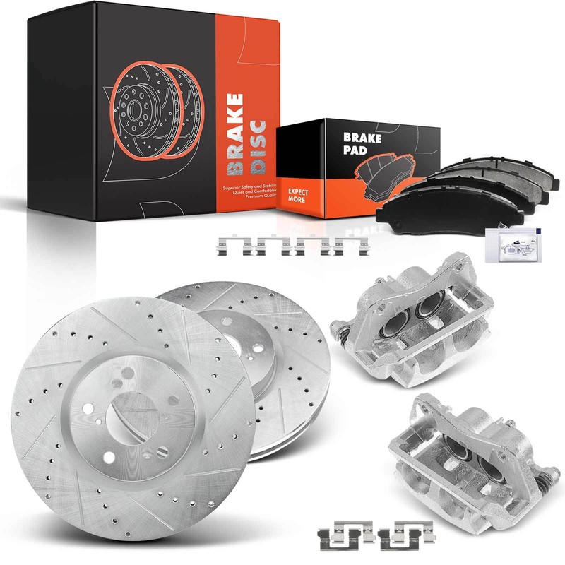 Front Drilled Brake Rotor & Pads & Caliper for Acura MDX 2007-2013 ZDX 2010-2013
