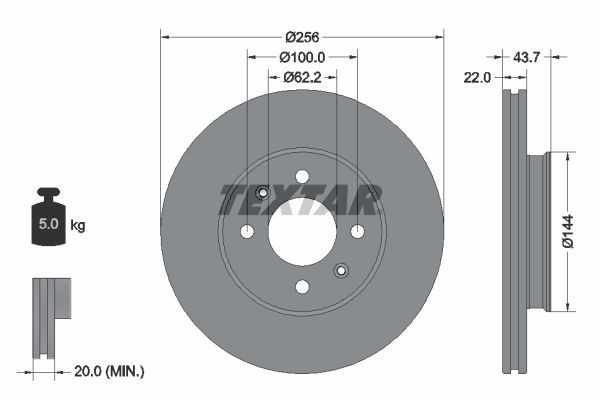 2X Textar 92304603 Front Brake Discs 256mm Vented Fits Hyundai Kia I20 Active K2