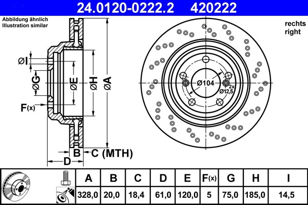 ATE 24.0120-0222.2 Brake Disc for BMW