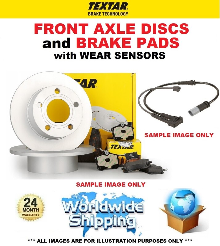 TEXTAR Front DISCS + PADS + WEAR SENSORS for BMW Coupe E92 330 xDrive 2008-2013