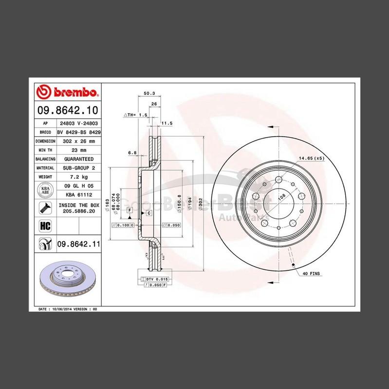 One New Brembo Disc Brake Rotor Front 09864211 for Volvo gallery