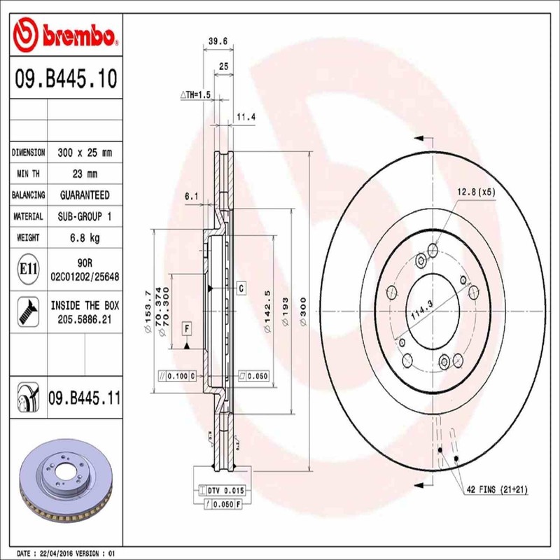 Front Rotor Fits 2000-2009 Honda S2000 09.B445.11 gallery