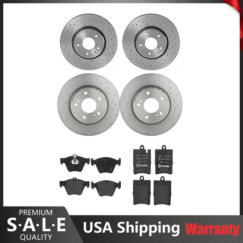 Brembo Xtra Front & Rear Brake Kit Drilled Rotors Low-Met Pads For MB W210 C208