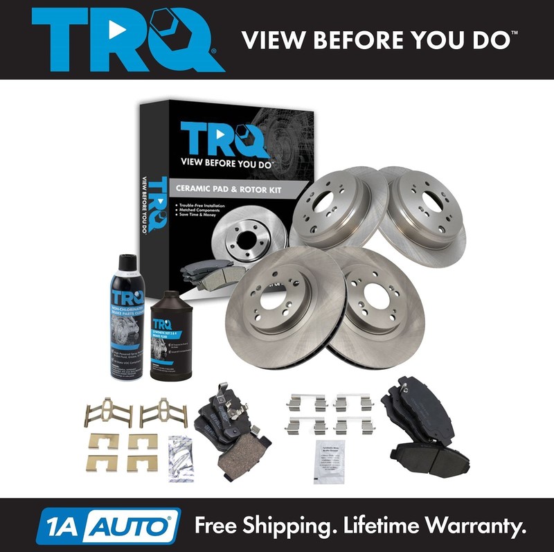 TRQ Front & Rear Ceramic Brake Pad & Rotor Kit w/Chemicals for Honda CR-V