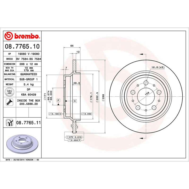 Brembo Rear Disc Brake Rotors Ceramic Brake Pads for 2001-2009 Volvo S60 gallery