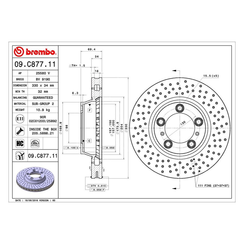 For Porsche 718 Boxster 18-24 Brake Rotor UV Coated Series Drilled Vented Front gallery