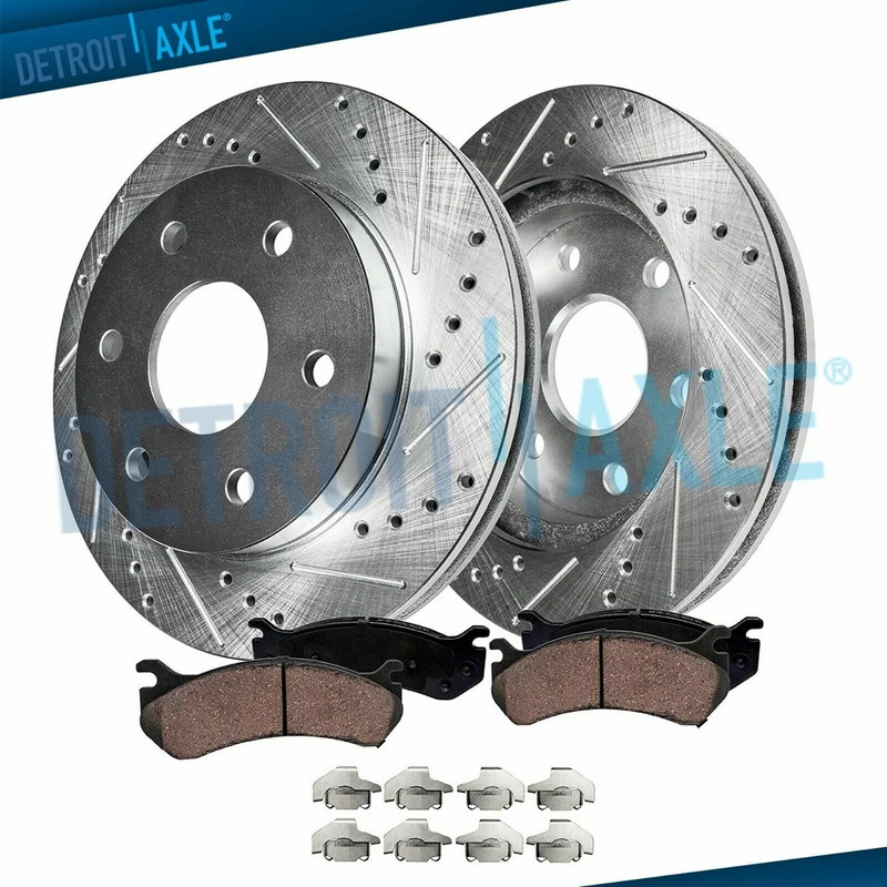 For 2010-2016 Cadillac SRX Rear Drilled Slotted Rotors and Ceramic Brake Pads