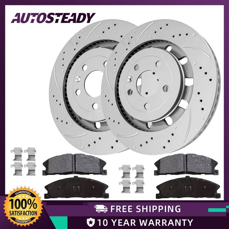 Front Drilled Disc Brake Rotors Ceramic Pads Kit for Explorer Flex Taurus MKS