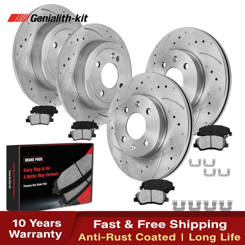Front Rear Drilled Rotors Brake Pads for 2012 2013-2017 Hyundai Accent Kia Rio