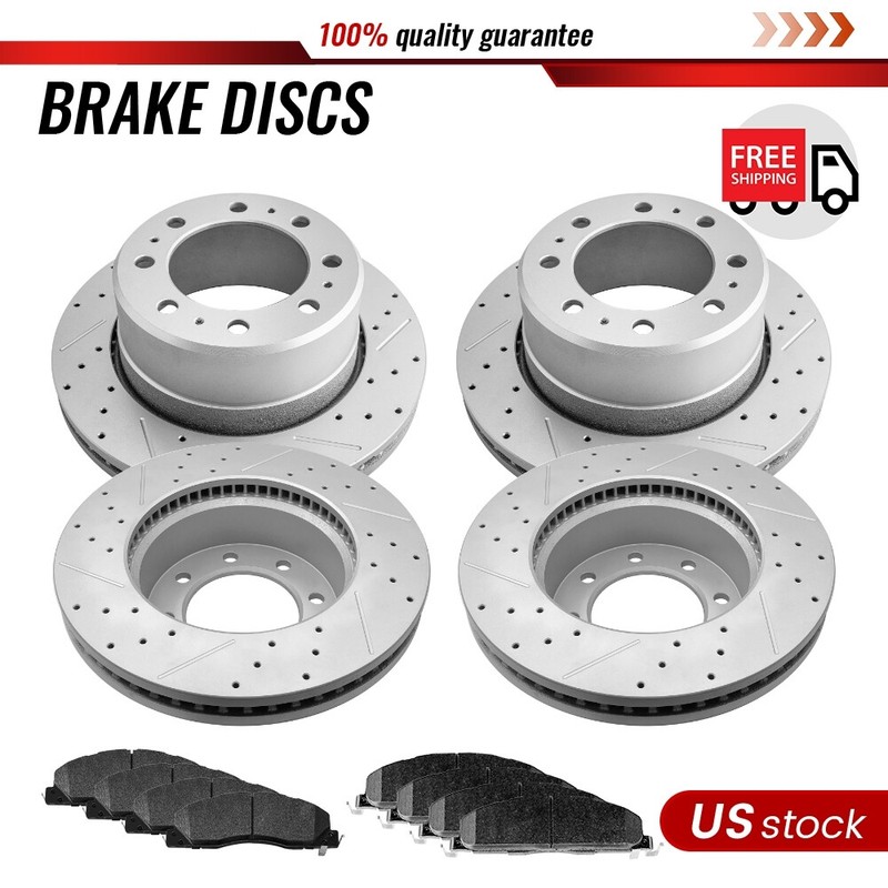 Front Rear Drilled Slot Brake Rotor Ceramic Pad Kit For Ram 3500 2500 1500 Dodge