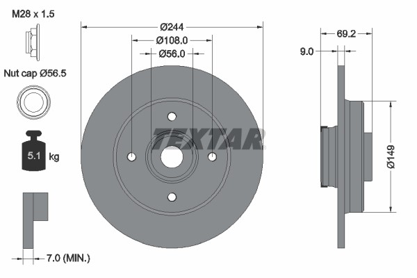 Textar 92305403 Brake Disc for, Citroen, DS, Opel, Peugeot, Vauxhall gallery