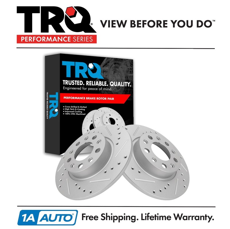 TRQ Performance Rear Drilled Slotted Coated Brake Rotor Set for Fiat Jeep
