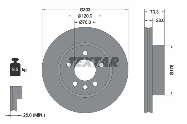 Textar 92288403 Brake Disc for MAN, VW