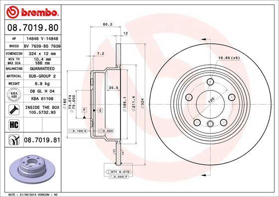2x Brake Discs Rear Solid Coated Braking System Fits BMW X5 BREMBO 08.7019.81 gallery