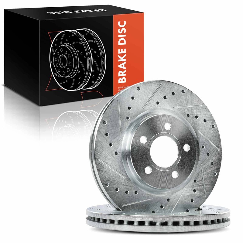 Front LH & RH Drilled Brake Rotor for Chrysler PT Cruiser 03-09 Dodge Neon 03-05