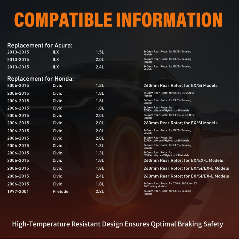 REAR 260mm Disc Brake Rotors + Ceramic Brake Pads for Honda Civic Acura ILX CSX gallery