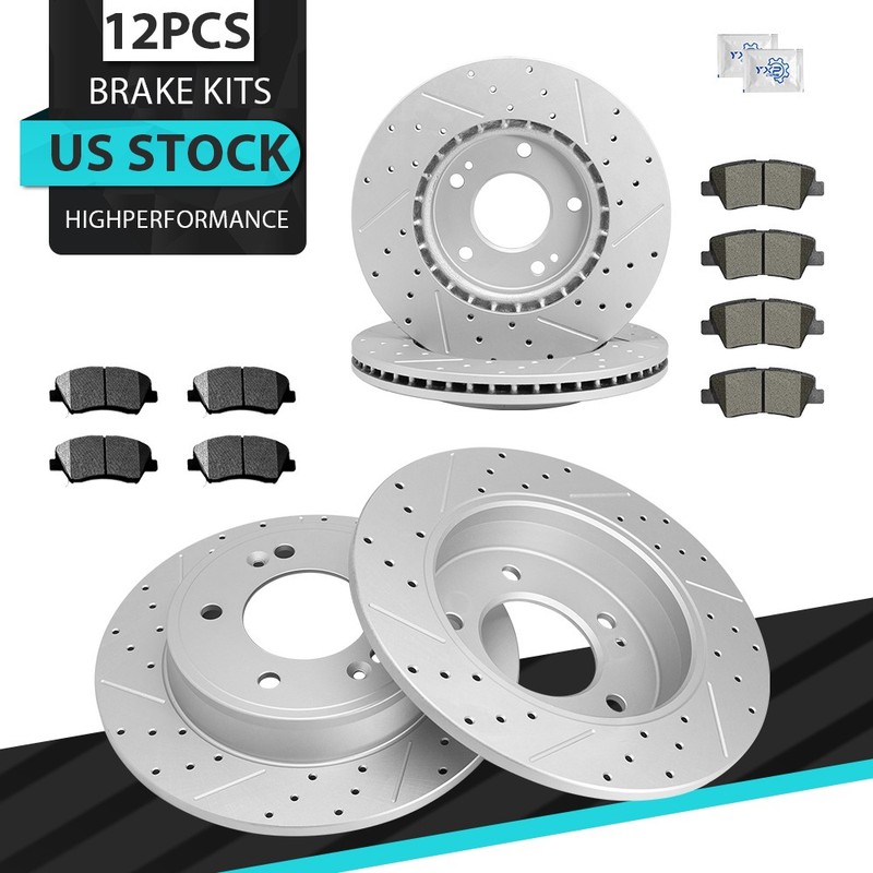 280mm Front 262mm Rear Disc Drilled Rotors Brake Pads for 2016 Hyundai Veloster