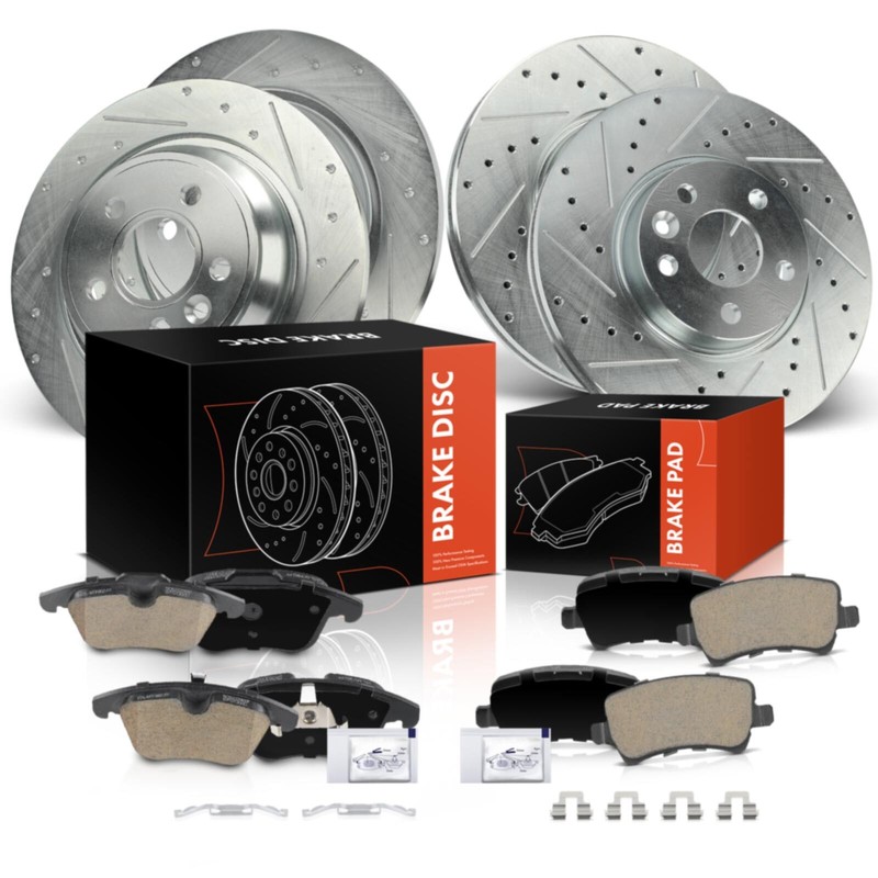 Front & Rear Drilled Brake Rotor & Ceramic Brake Pad for Land Rover 2012-2015