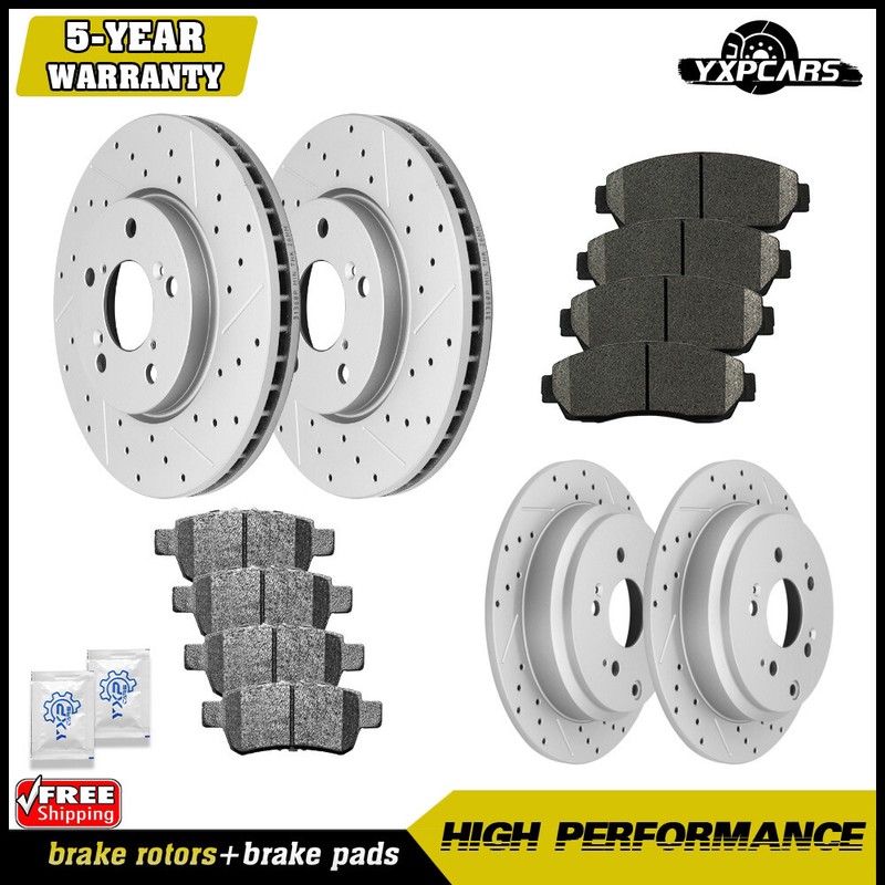 Front & Rear Drilled Brake Rotors + Pads for 2005 2006 2007 – 2010 Honda Odyssey