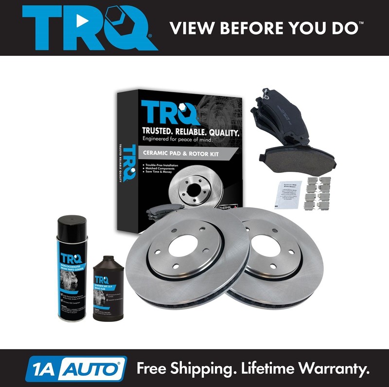 TRQ Premium Ceramic Brake Pad & Rotor Front Kit w/Chemicals for Chrysler Dodge