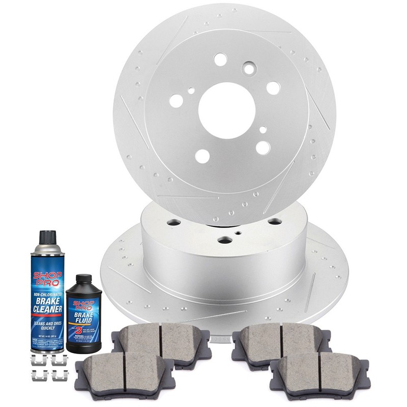 Fits Toyota Avalon 2013 14 15 16 17 18 Slotted Rear Brake Rotors + Ceramic Pads