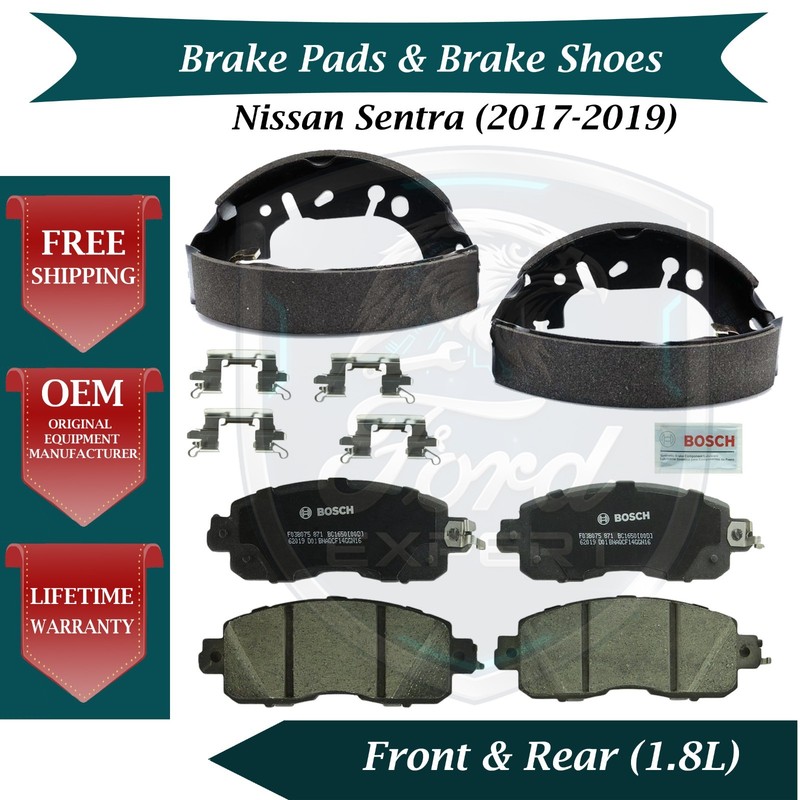 Bosch OEM Front Pads & Rear Shoes For 2017-2019 Nissan Sentra 10 Year Warranty