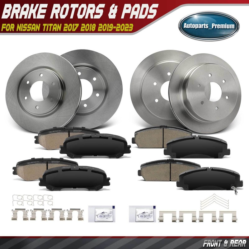 Front & Rear Side Disc Brake Rotor & Brake Pads for Nissan TITAN 2017 2018-2023