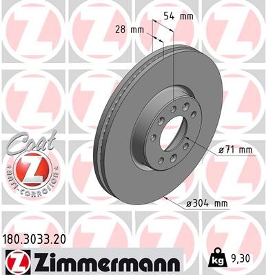 2X 180.3033.20 Zimmermann Brake Disc for Citroen, Opel, Peugeot, Toyota
