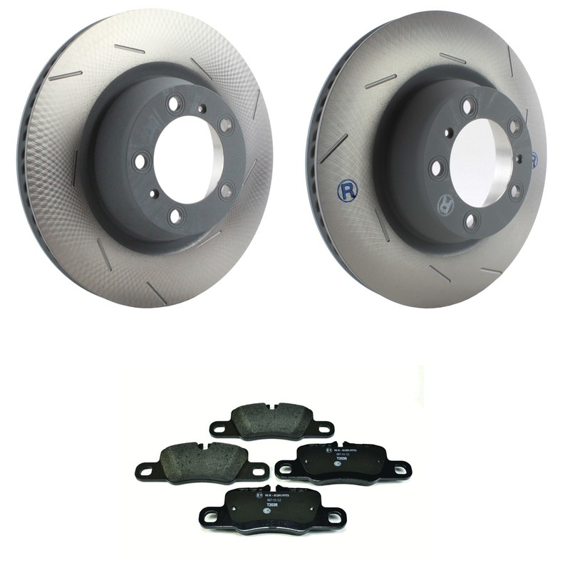 SHW Rear Slotted Rotors Hella Low-Met Disc Brake Pad Kit For Panamera FI 4870