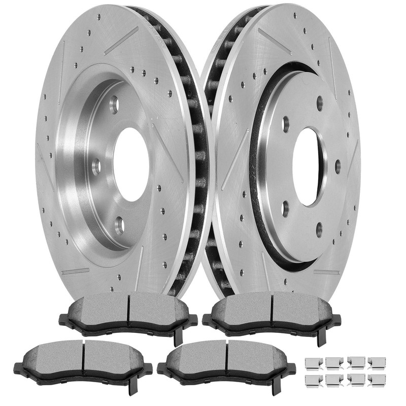 Front Brake Ceramic Pads + Drilled Rotors Fits Volkswagen Routan 2009 – 2014