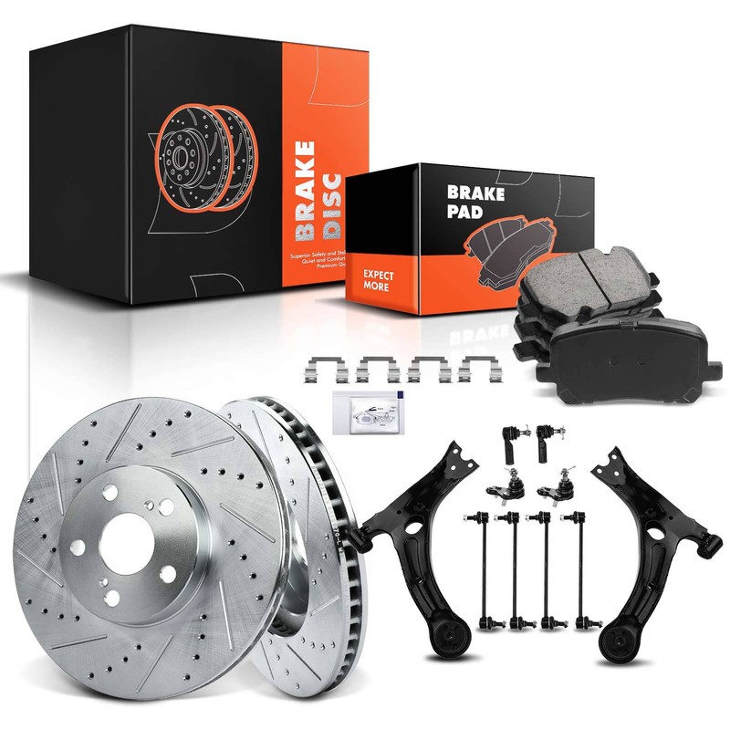 14x Drilled Brake Rotors Pads Control Arm for Toyota Matrix Pontiac Vibe 03-08