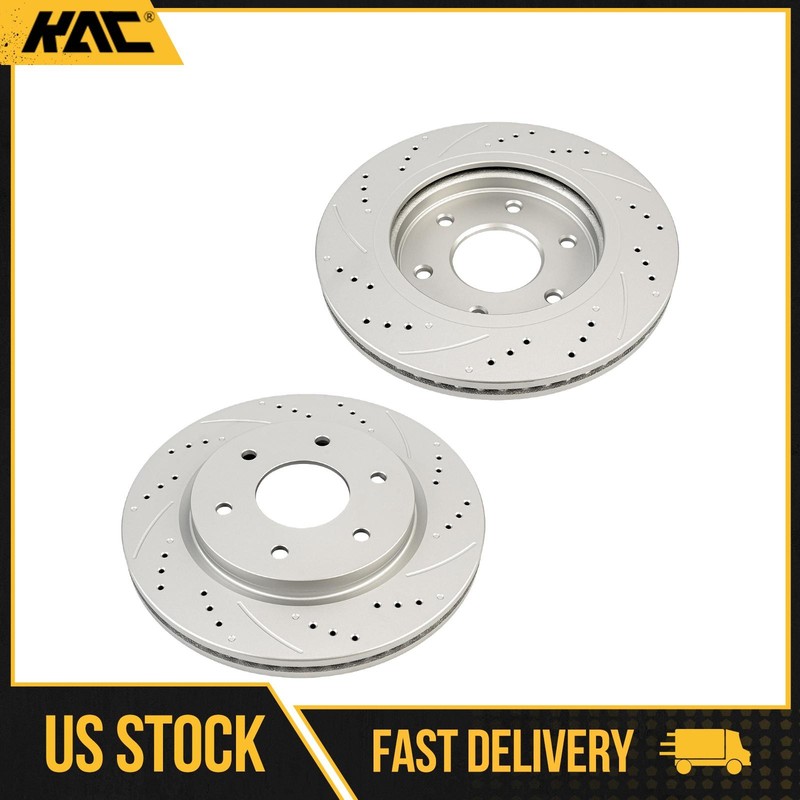 2x Front Drilled Slotted Brake Rotors Zinc Plated for 2005-2007 Nissan Titan