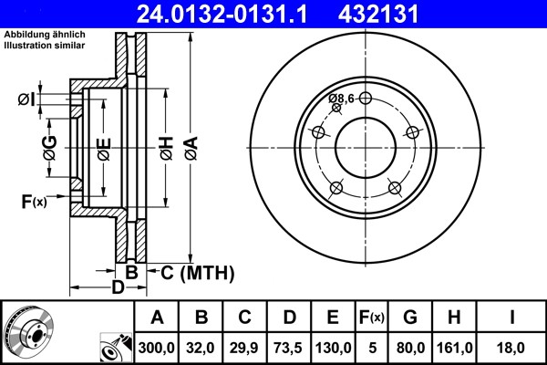 ATE 24.0132-0131.1 Brake Disc for Citroen, Fiat, Peugeot