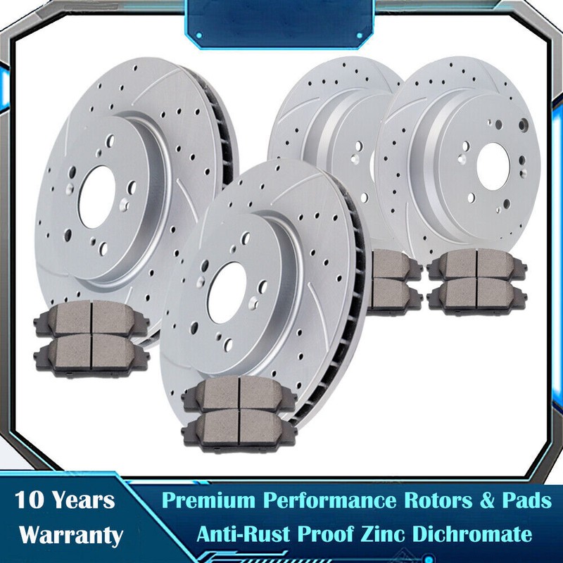 Front Rear Drilled Rotors Discs and Brake Pads Kits Fit Honda CR-V AWD Acura RDX
