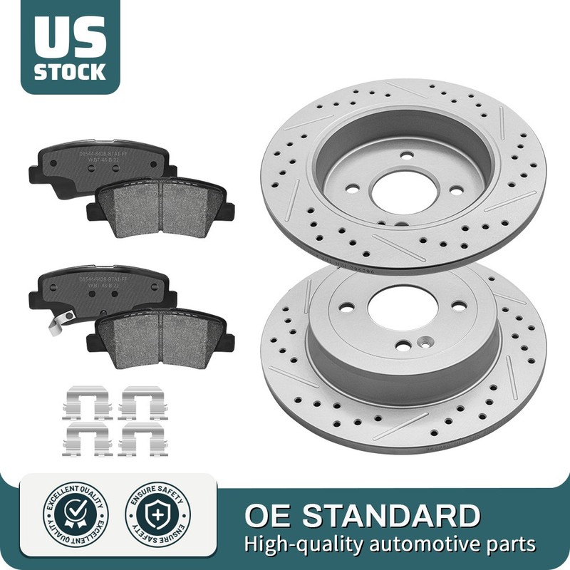 Rear Drilled Brake Rotors + Pads for 2012 2013 2014-2017 Hyundai Accent Kia Rio