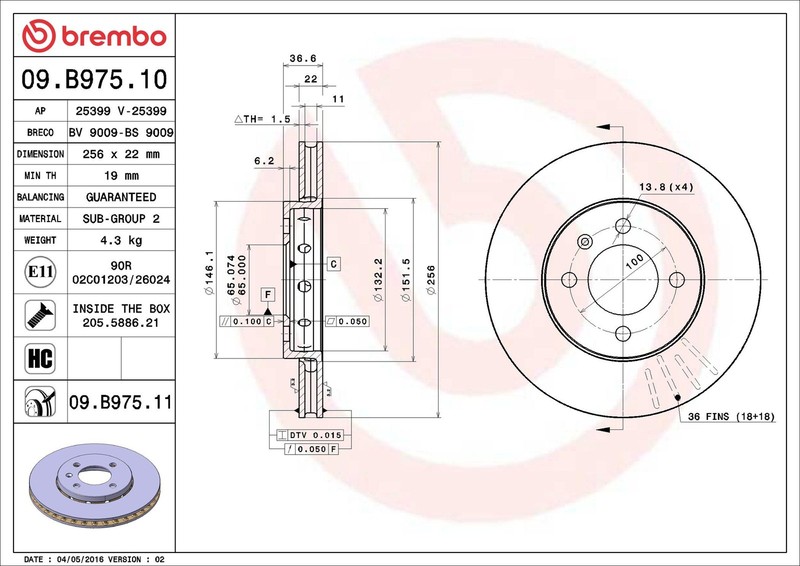 X2 PCS L&R SIDES BRAKE DISC 09.B975.11 gallery