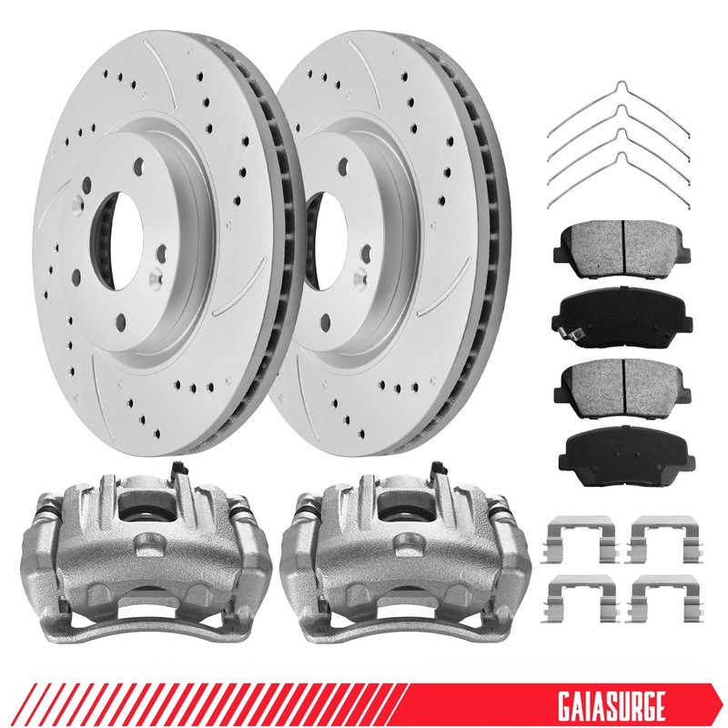 Front Disc Brake Rotors Pads+Caliper for Hyundai Santa Fe 2010-2012 Kia Sorento