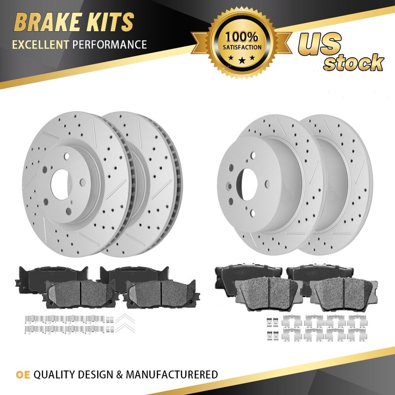 Front Rear Drilled Rotors &Brake Pads for Lexus ES350 ES300h Toyota Camry Avalon