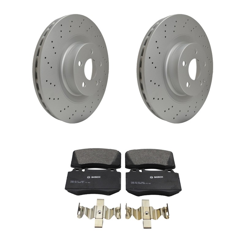 Hella Front Rotor Bosch QuietCast Semi-Met Brake Pad Kit For R230 SL550 Base RWD